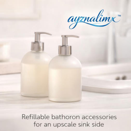 ayznalimx™ Frosted Glass Soap Dispenser Set, Refillable Bathroom Accessories for Kitchen Sink, Vanity & Guest Bath