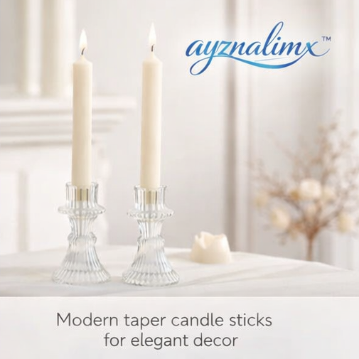 ayznalimx™ Fluted Glass Candle Holders, Modern Taper Candle Sticks for Dining Table, Mantel, Wedding & Home Decor