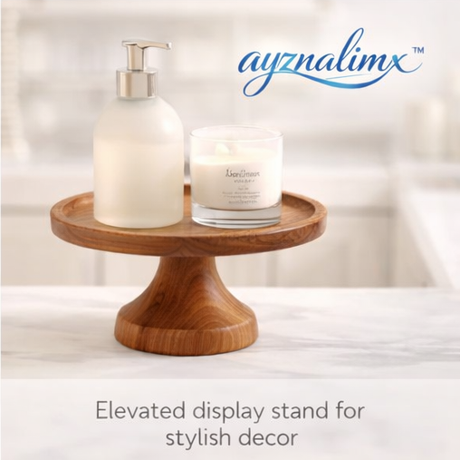 ayznalimx™ Acacia Wood Pedestal Tray, Elevated Display Stand for Kitchen Counter, Candle Styling, Soap Dispenser & Decor