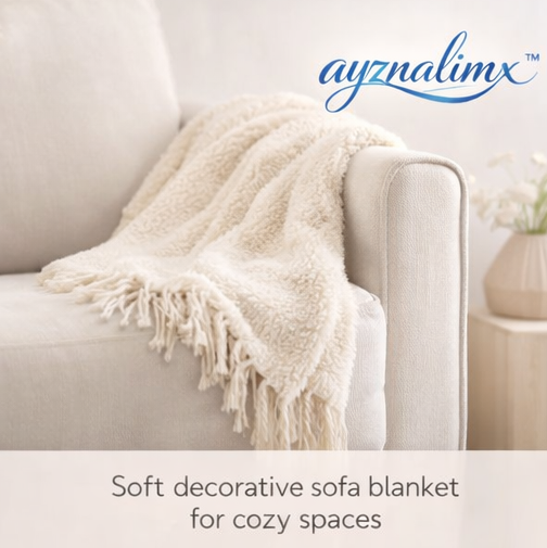 ayznalimx™ Textured Cotton Throw Blanket, Soft Decorative Sofa Blanket for Couch, Bed Layering & Cozy Living Room Decor