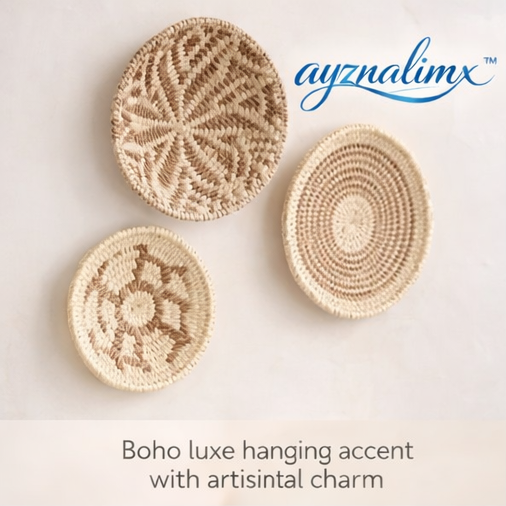 ayznalimx™ Woven Wall Basket Decor Set, Boho Luxe Hanging Accent for Bedroom, Entryway, Hallway & Living Room