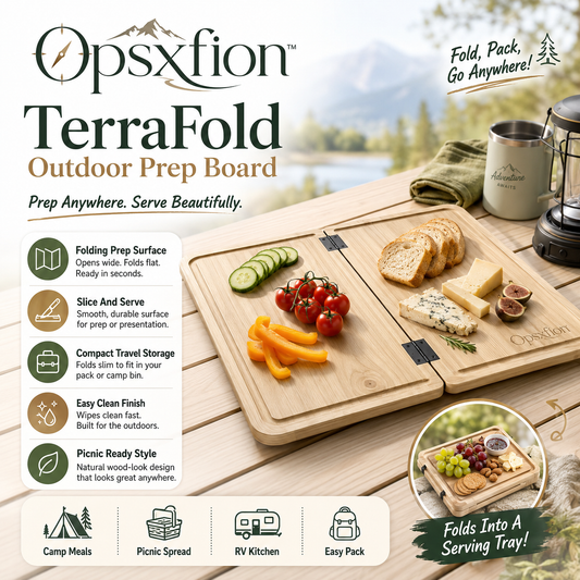 Opsxfion™ TerraFold Outdoor Prep Board, Folding Camping Cutting Board, Picnic Food Prep Tray, Portable Camp Kitchenware