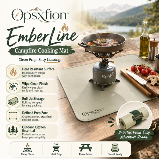 Opsxfion™ EmberLine Campfire Cooking Mat, Heat-Resistant Outdoor Kitchen Mat, Camping Stove Pad, Grill Prep Surface